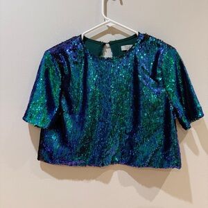Tobi Sequin Crop Top in Green and Blue